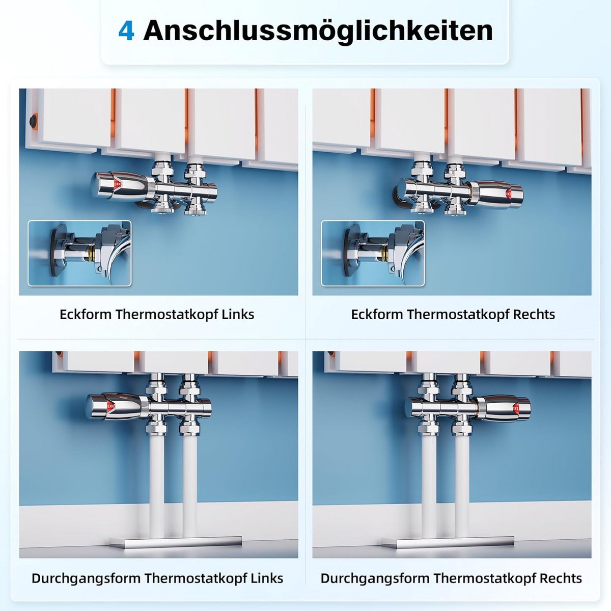 Multiblock Radiatorkraan Set Hoek- en Rechtstaks Uitvoering voor Centrale Verwarming