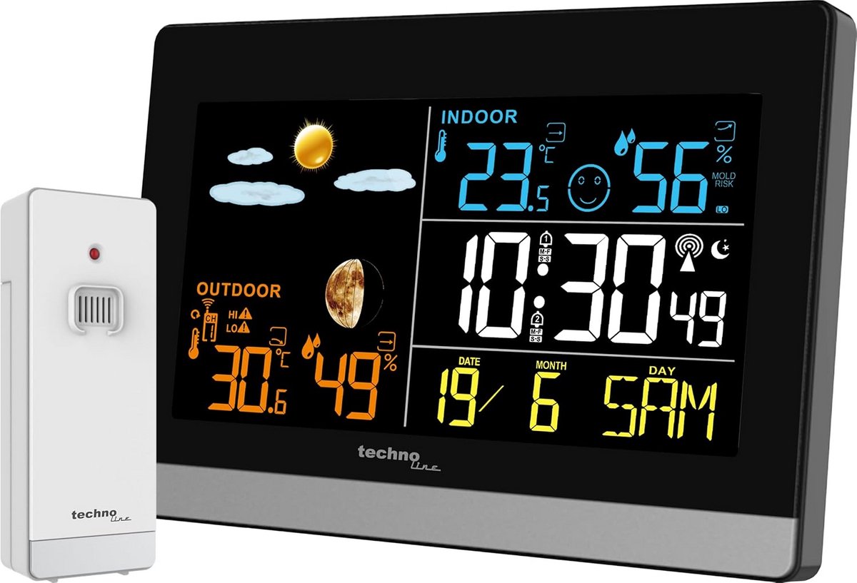 Weerstation met Binnen- en Buitentemperatuur, Luchtvochtigheid en Gekleurd Display
