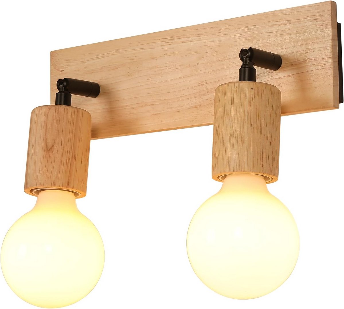 Vintage Houten Wandlamp met 2 Draaibare Spots voor Binnenverlichting