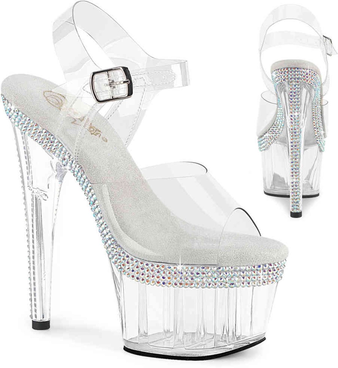 Pleaser - ADORE708MLS Sandaal met enkelband - US 10 - 40 Shoes - Wit/Transparant