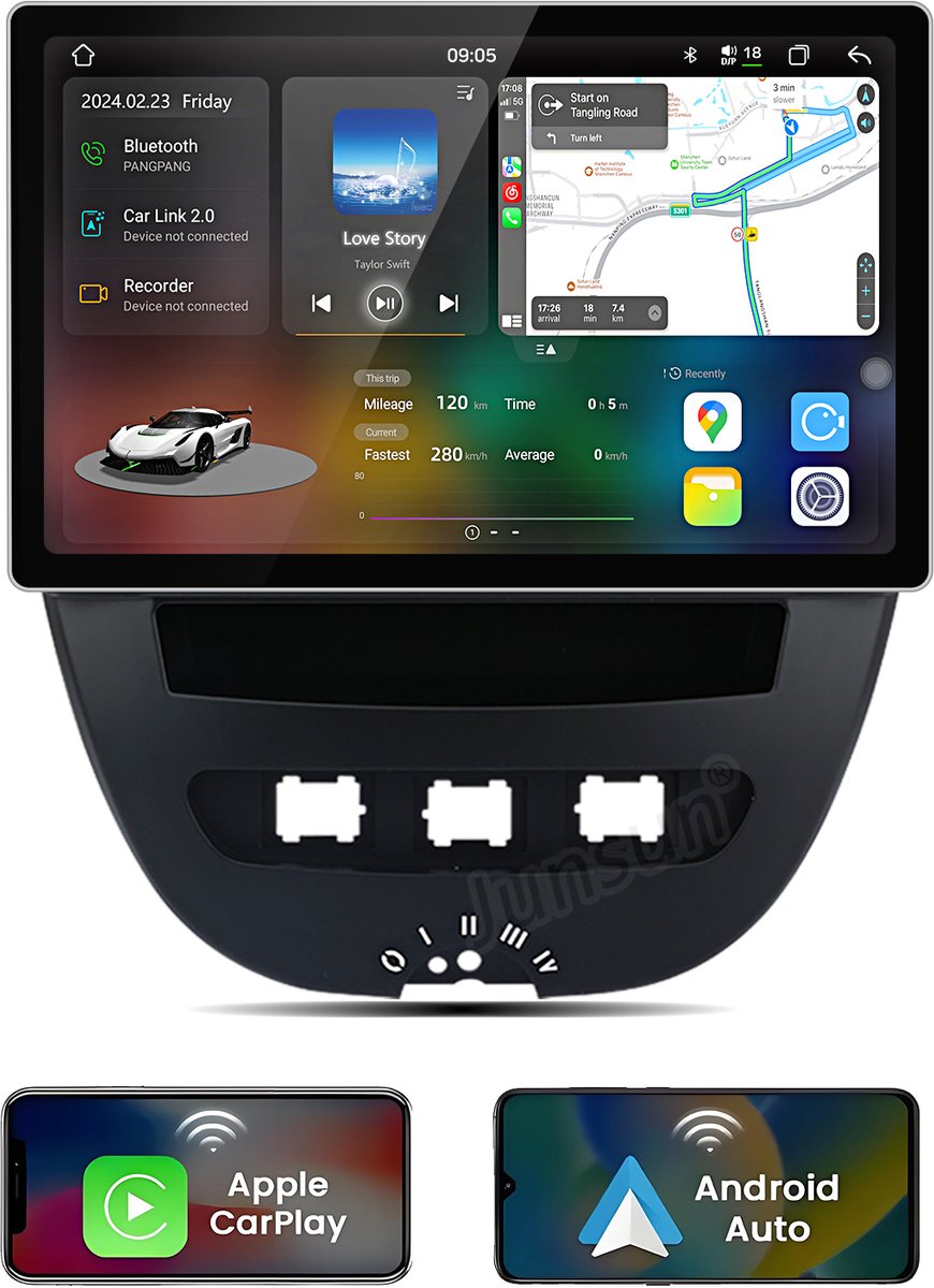 Hexinex 11.5" Octa-Core autoradio Geschikt voor Peugeot 107, Toyota Aygo, Citroën C1 (2005-2014) - Draadloos CarPlay, Android Auto, multimediaspeler, 6GB+128GB