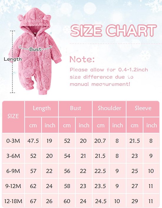 Warme Fleece Romper met Capuchon en Berenoren voor Baby's (0-18 Maanden) — afbeelding 2