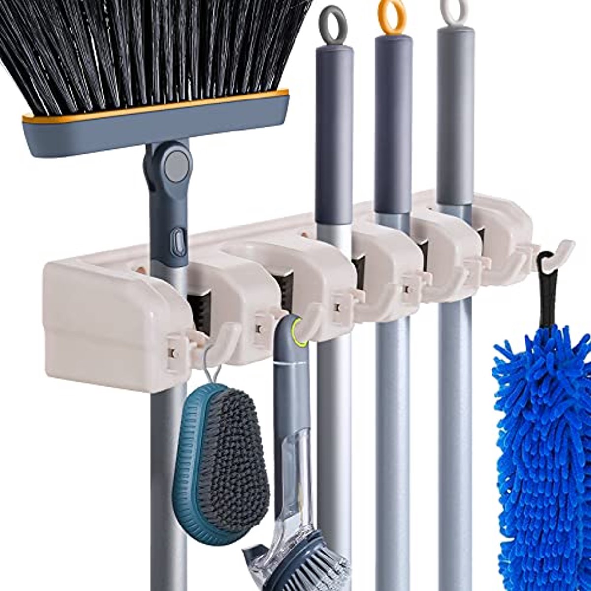 Bezemhouder - Zelfklevend - ABS - Bezem Ophangsysteem - Bezem Houder - Tuingereedschap - Wit