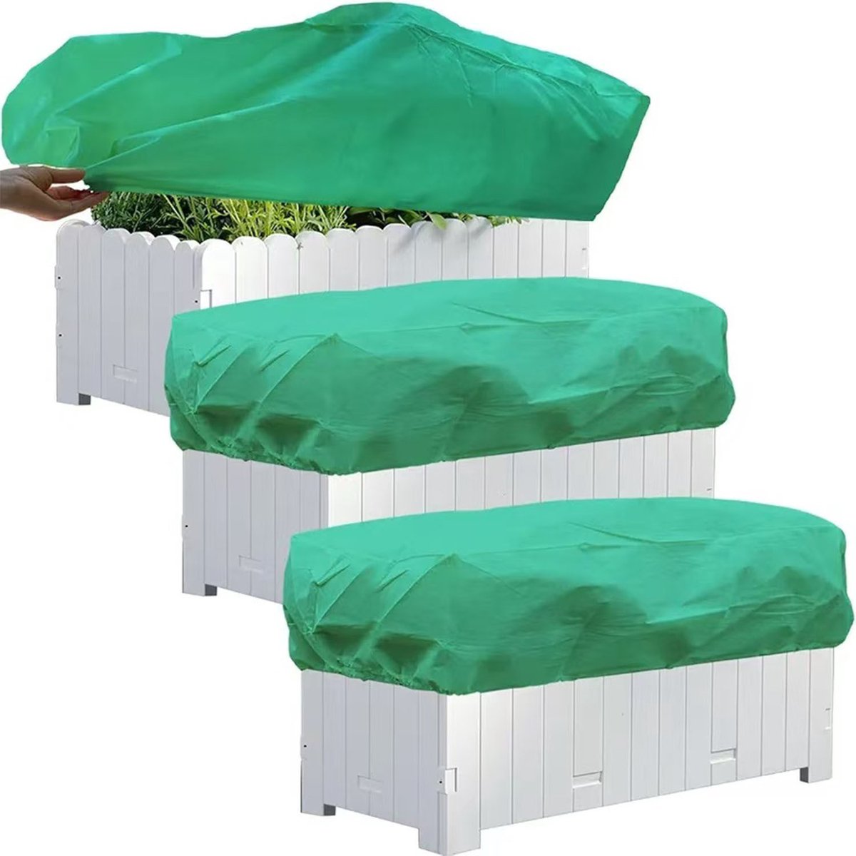 2 stuks rechthoekige plantenbakhoezen tegen wintervorst - Vorsthoezen voor bloembakken met trekkoord ter bescherming van bloemen in balkonbloembakken - 100*40*45 cm