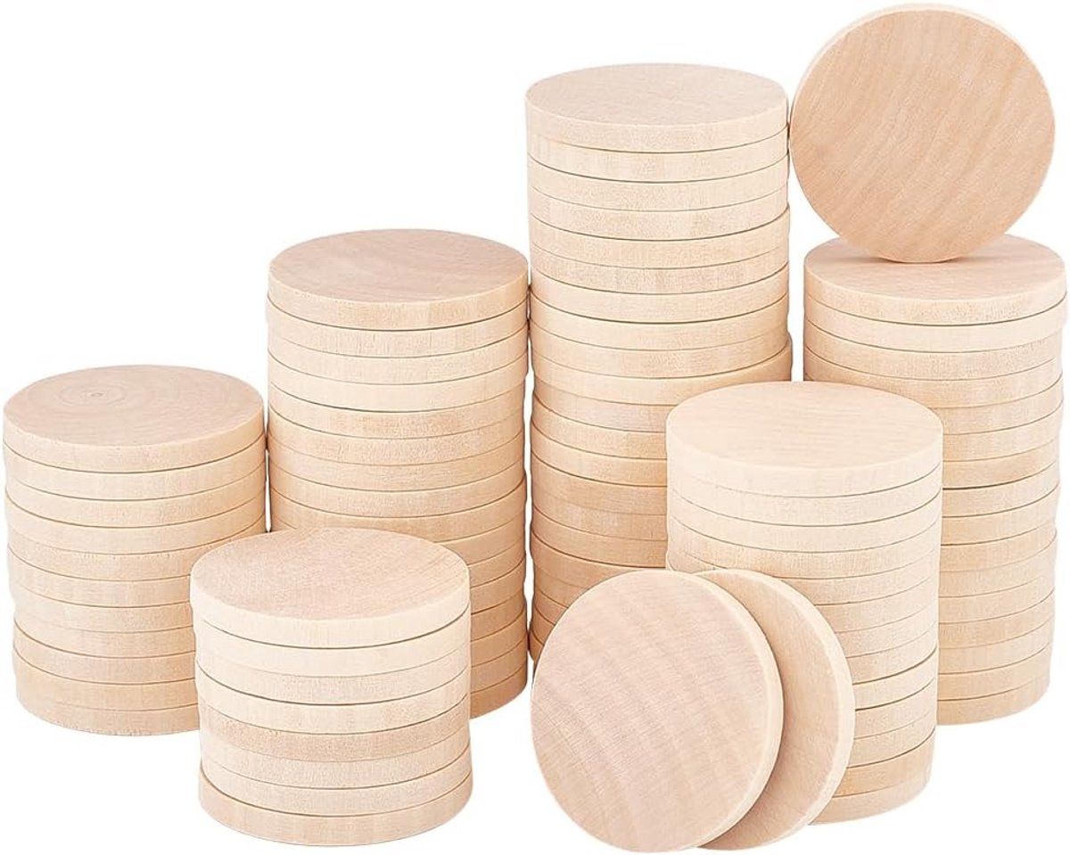 100x Houten Schijven Rond 5cm Onbehandeld - Ideaal voor Knutselen, Decoratie en DIY Projec