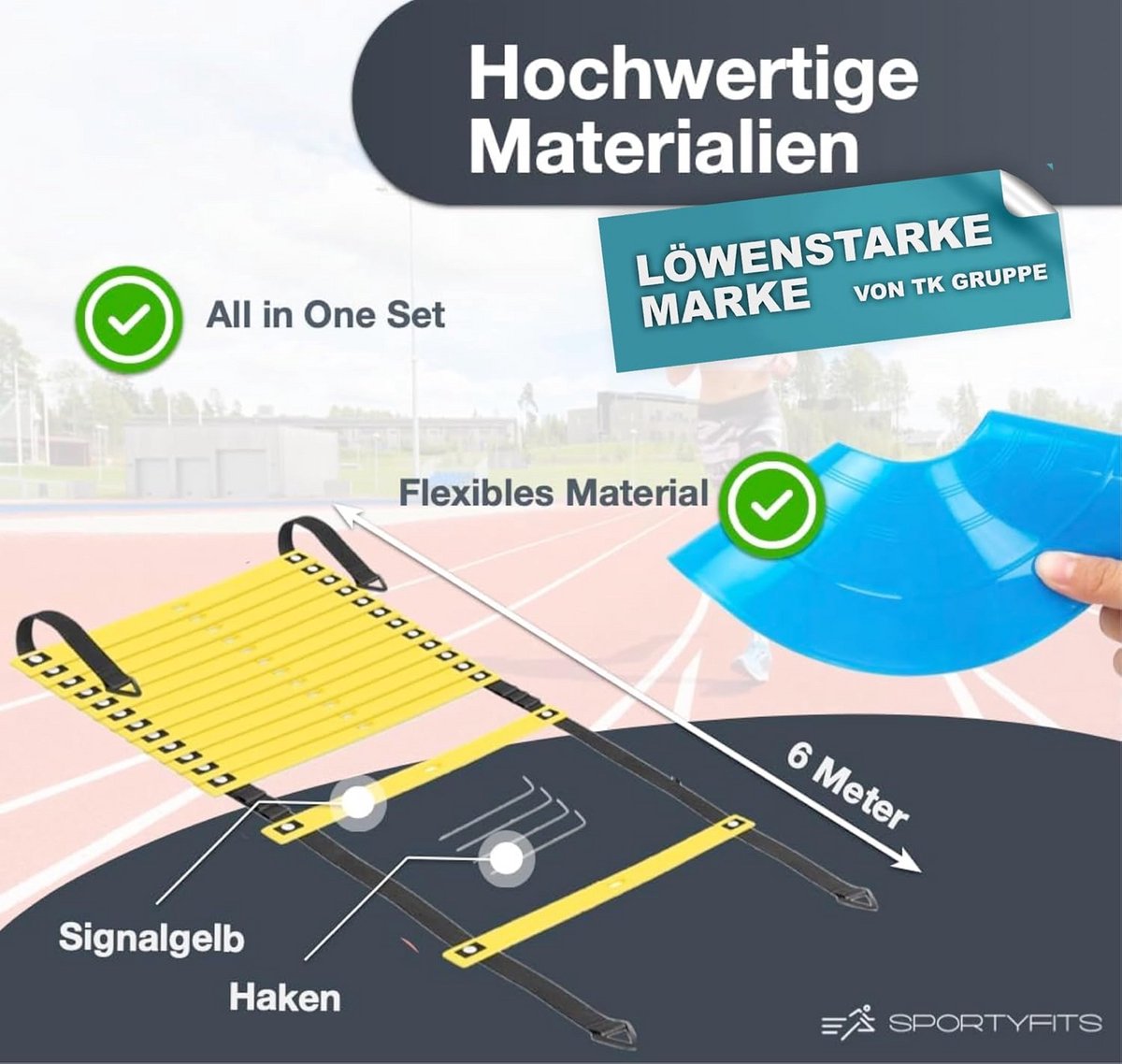 Coördinatieladder voor Voetbaltraining - 6 Meter met 10 Markeerhoedjes
