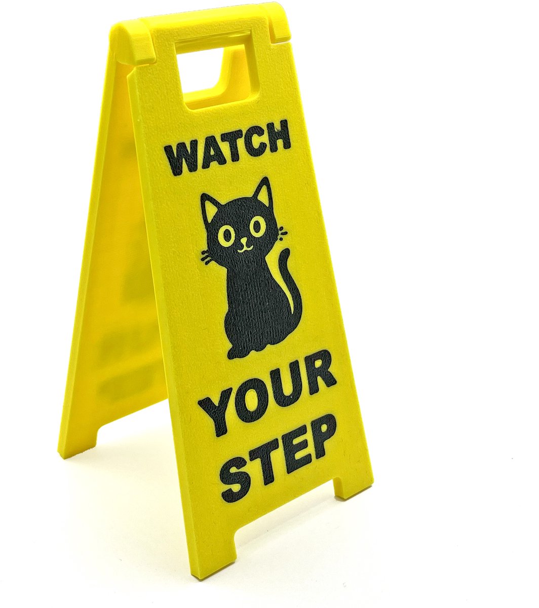 Katten Waarschuwingsbord – Watch Your Step – Cat Alert – Geel/Zwart – Grappig Decoratiebordje voor Kattenliefhebbers