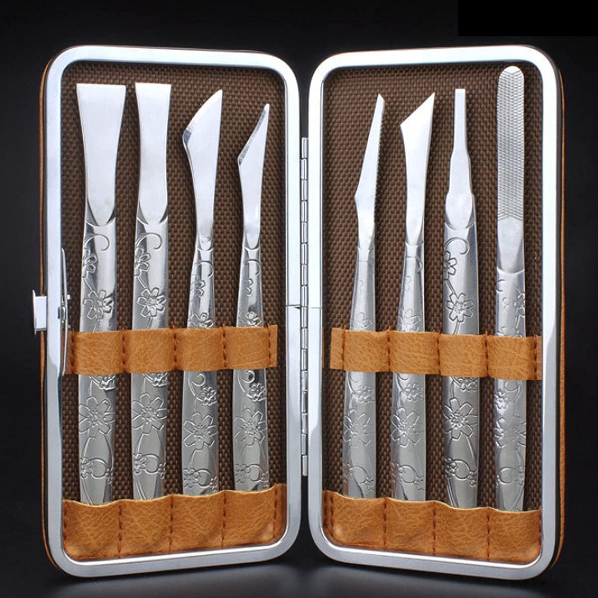 8-delige exfoliërende mesjes voor pedicure, pedicureset, professioneel nagelmesje, decoratief voetverzorgingsgereedschap, voetvijlset voor pedicure, met opbergdoos, voetvijl voor voetverzorging, salonset