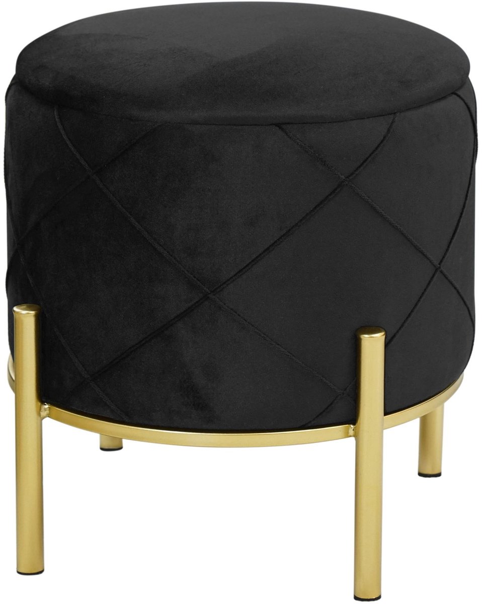 Poef met Opbergruimte SAVANA / Ronde Opbergpoef / Poef op pootjes / Zwart / Breedte 37 cm