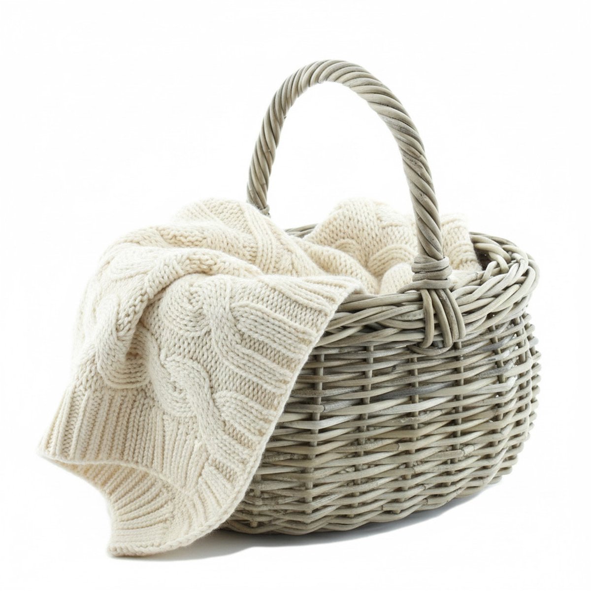 Van der Leeden Mand met hengsel - grijs/bruin - 50 x 40 x 45 cm - rotan - gevlochten riet - hengselmand - tijdschriften mand