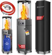 KESSER® Terrasstraler / Mobiele Gaskachel / gasverwarming incl. beschermhoes buitenverwarmer mobiele paddenstoelverwarmer vlamverwarming met grondwielen - Donkergrijs