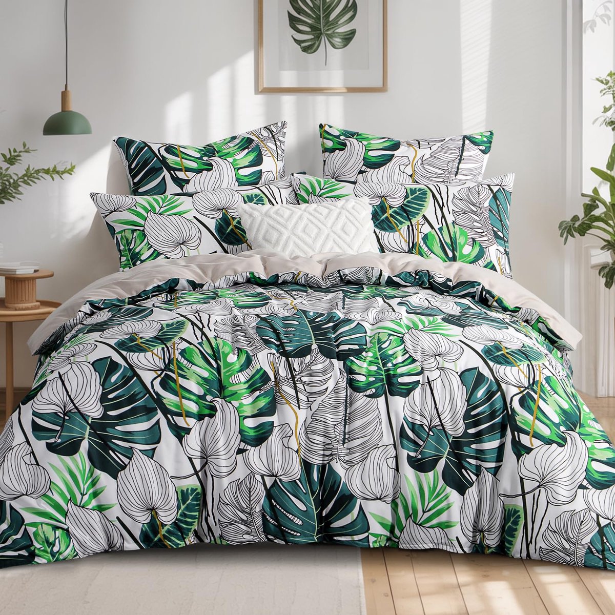 Unyqoos Stijlvolle en Zachte Microvezel Beddengoedset met Monstera Print 200 x 200 cm planten