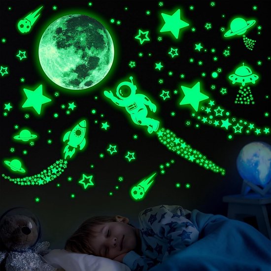 1503st Glow in The Dark Wandstickers, Astronauten Sterren Stickers, Lichtgevende Stippen Sterren en Maan DIY Fluorescentie Stickers voor Meisjes Jongens Kids Slaapkamer Decoratie (Groen)