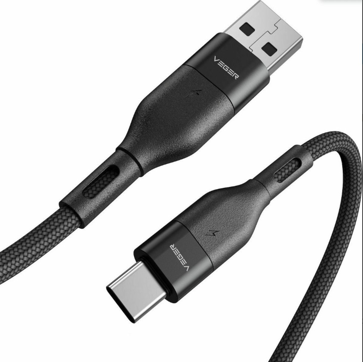 VEGER USB-A naar USB-C kabel 1.2m - Snellader - Zwart