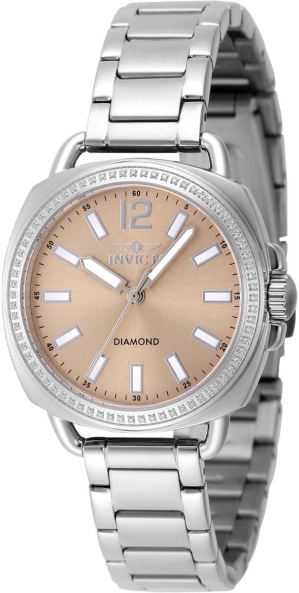 Invicta Elite Diamond 48729 Dames Horloge - Waterdicht - Analoog - Quartz Uurwerk - Roestvrij Staal met rosegouden Wijzerplaat - 32mm - Met 72 diamanten