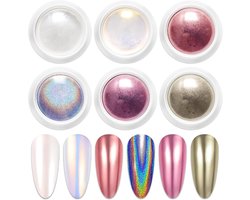 GUAPÀ® Holografische Spiegel Poeders 6 Kleuren | Chrome Poeder Nagels | Kameleon Poeders | Nail Art & Nagel Decoratie | Spiegel en pigment poeder | Chrome Nagels | Diverse Holografische Mirror Poeders 6 Kleuren