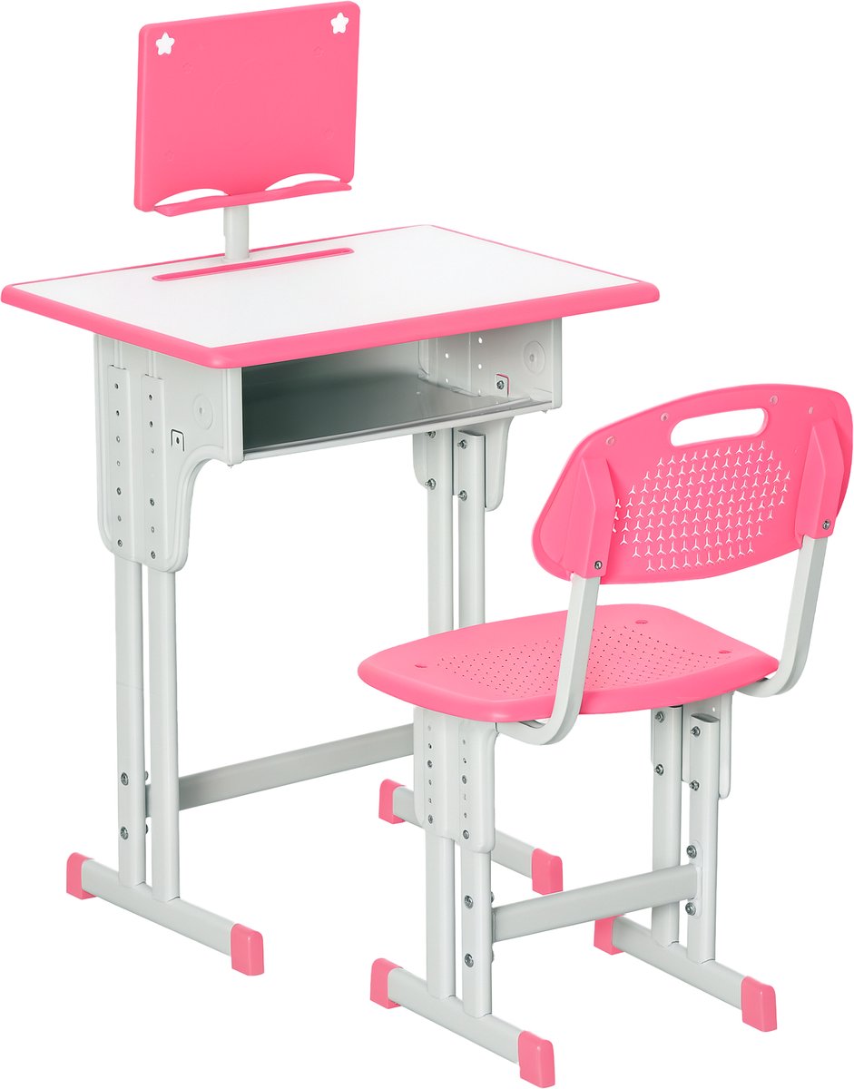 HOMCOM - Kinderbureau en -stoelset - PP - 60x45x102cm - Roze