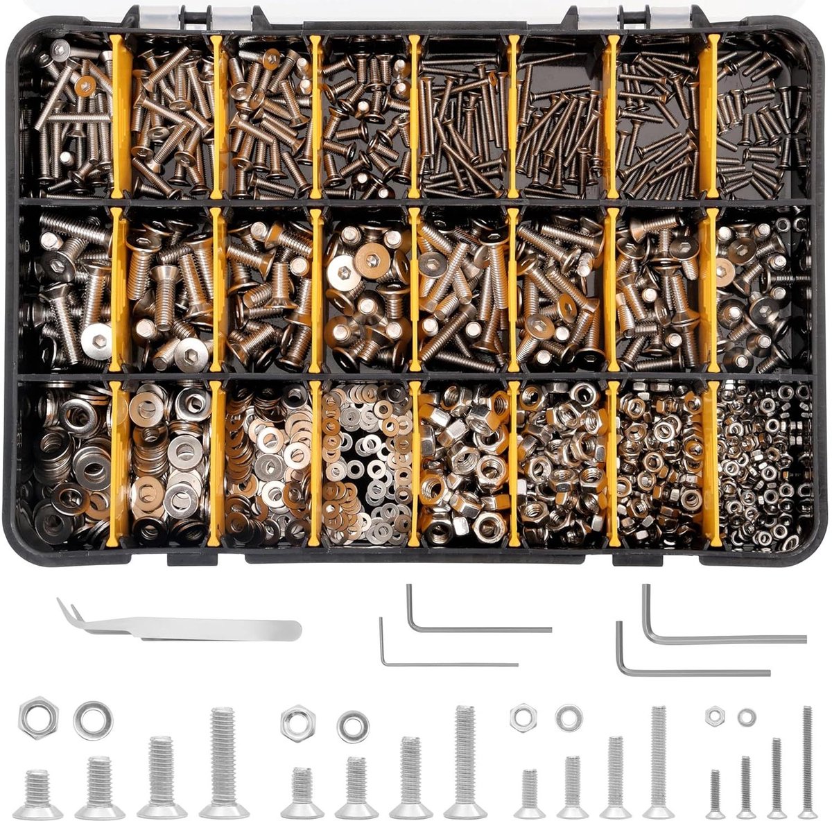Provento - Stuks Verzonken Schroeven Set met Hex Socket - Roestvrijstalen M2, M3, M4 en M5 - Opslag Doos - Bouten, Moeren en Rivet Set voor DIY en Machinereparatie.