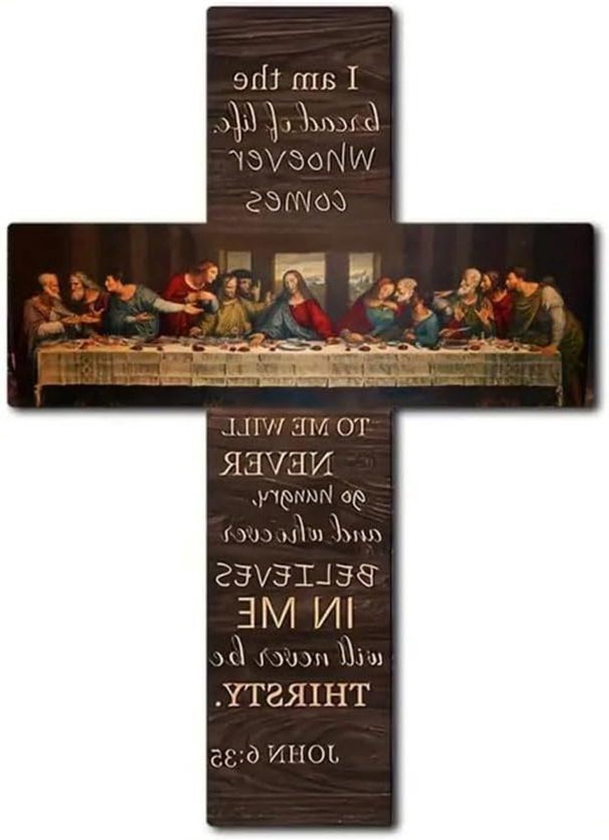 Provento - Laatste Avondmaal digitaal olieverfschilderij voor christelijke Pasen - Muurkruis plaquette voor thuis, woonkamer en kerk - Fijne decoratie (type A)