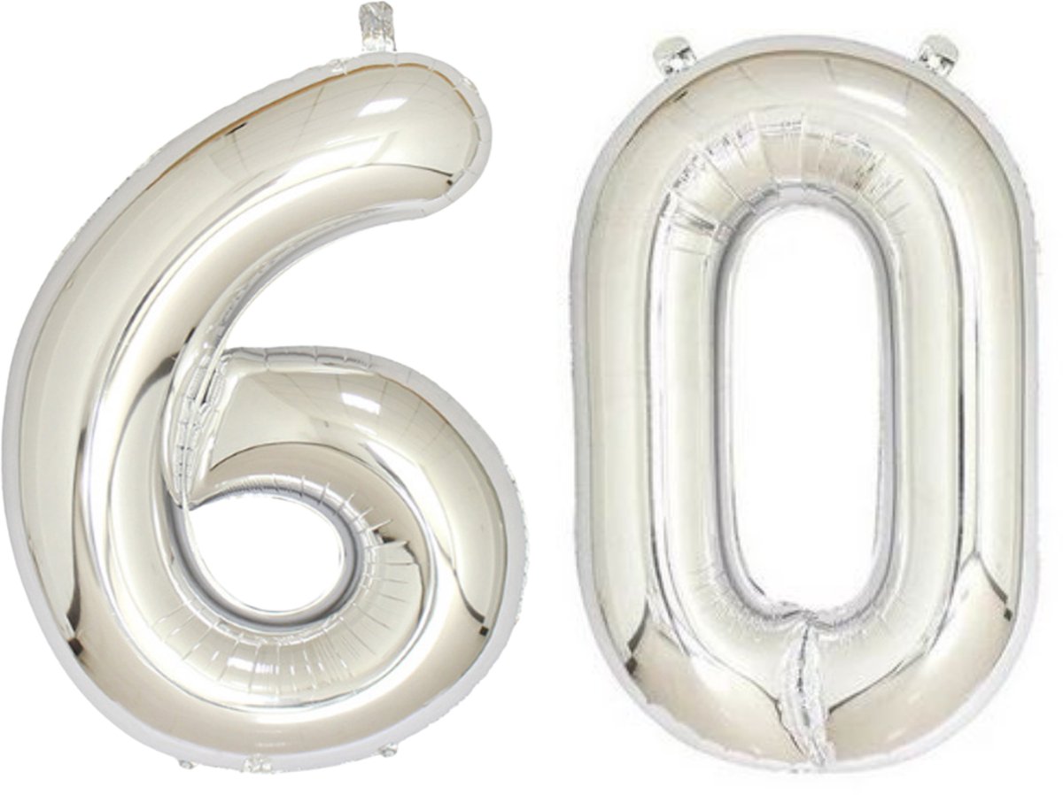 Reusachtige opblaasbare ballon 86 cm Nummer 60 Kleur Zilver - Verjaardagsfeest Groot formaat 60 jaar