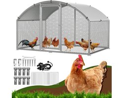Kippenren 3×2×2 m - Verzinkt Staal - Buitenren met Veiligheidsslot - Dierenren voor Kippen, Konijnen, Vogels en Kleine Huisdieren - Inclusief UV Zonnescherm