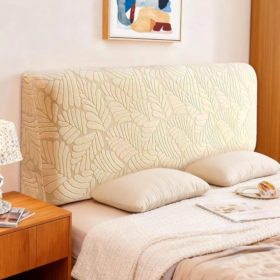 1 pièce-180cm housse de tête de lit-housse de tête de lit extensible imperméable à la poussière- housse tout compris-protection du dos-extensible et lavable-pour tête de lit doublée-Motif de plantes-Champagne clair