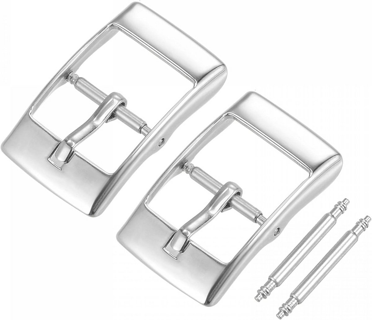 2x Horlogesluiting Vervangende Gesp RVS Zilver voor 14mm Bandjes + 2 Veerringen