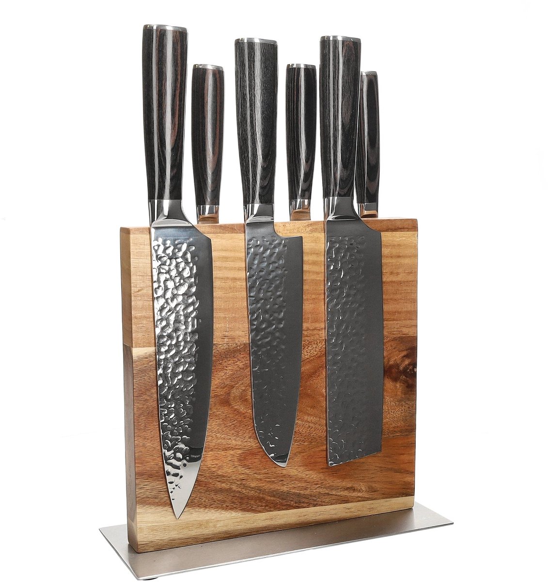 Shinrai Knives - Hammered RVS 6-delige Messenset + Messenblok Cito dubbelzijdig