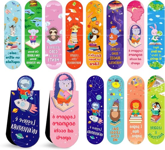 12 Stuks Magnetische Bladwijzers Ruimte Roaming Bladwijzers Magnetische Pagina Clip Ruimte Verschillende Boek Markers Set voor Studenten Lezen, 12 Stijlen