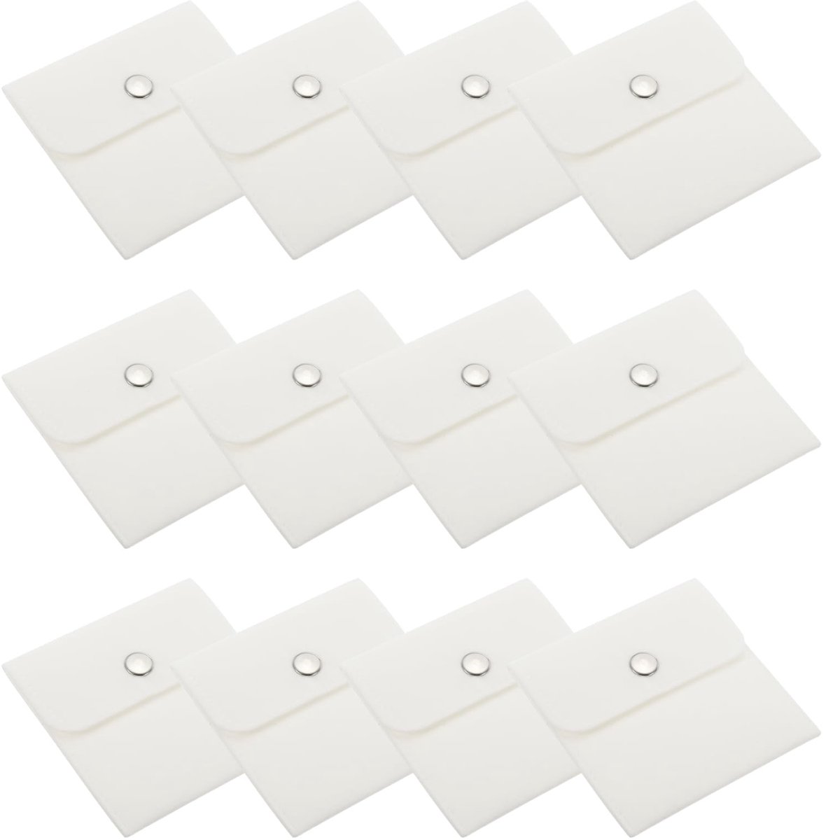12 x 10 cm sieradenzakjes, 12 stuks fluwelen zakjes met drukknop, draagbare opbergtas voor oorbellen, armbanden, kettingen, ringen, horloge, wit