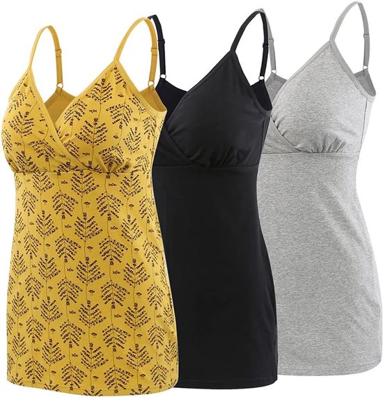 Provento - Tanktop voor borstvoeding met geïntegreerde beha, basic hemdje - Zwart, Grijs, Geel - XL. — afbeelding 2