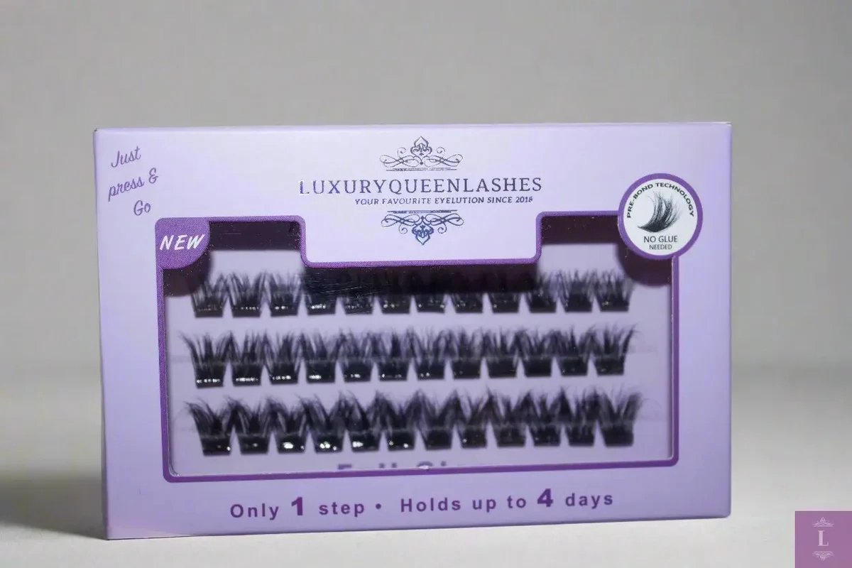 Press-on-lashes- voorgelijmde wimperextentions- blijft tot 4 dagen zitten- 36 clusters - diy wimpers - Full Glam - LuxuryQueenlashes