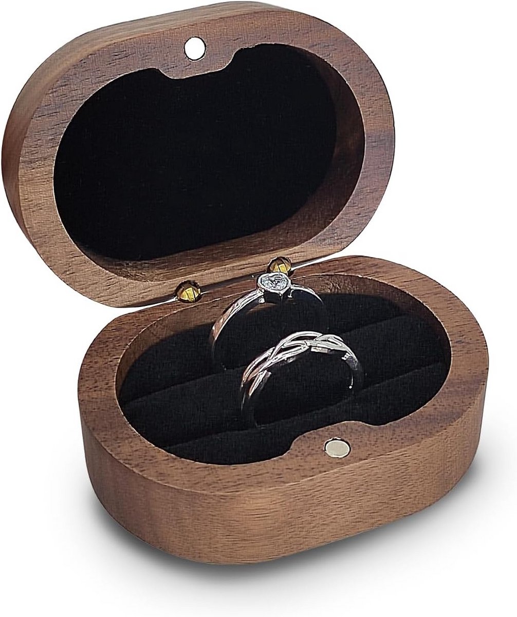 Houten Ringendoosje Ovaal met 2 Sleuven en Magnetische Sluiting
