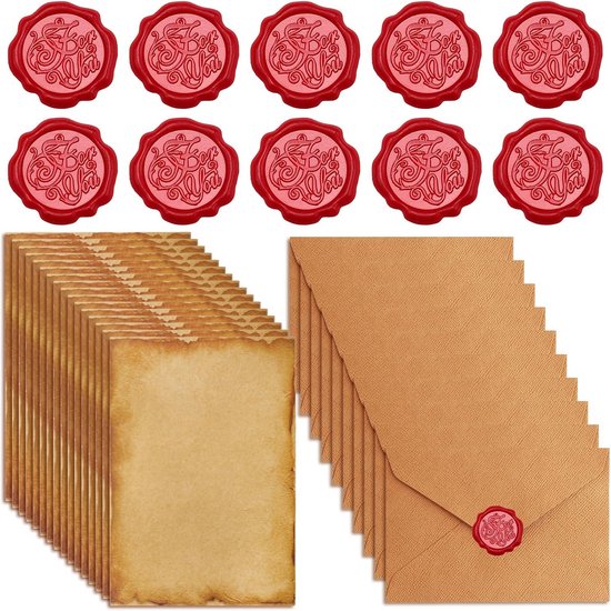 38-delige vintage briefpapierset, met 9 linnen enveloppen en