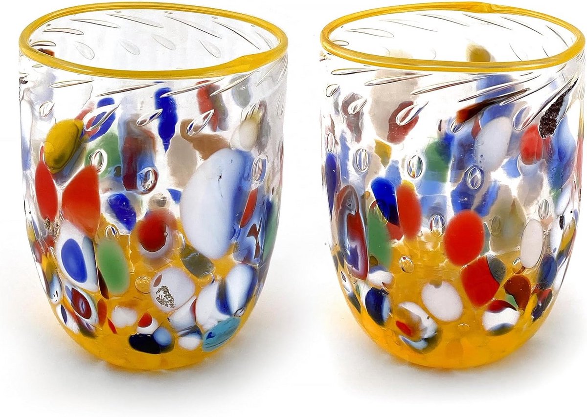 Glazen Special Edition 'Tintoretto' - Handgemaakte Murano Glas Glazen - Geel - Set van 2
