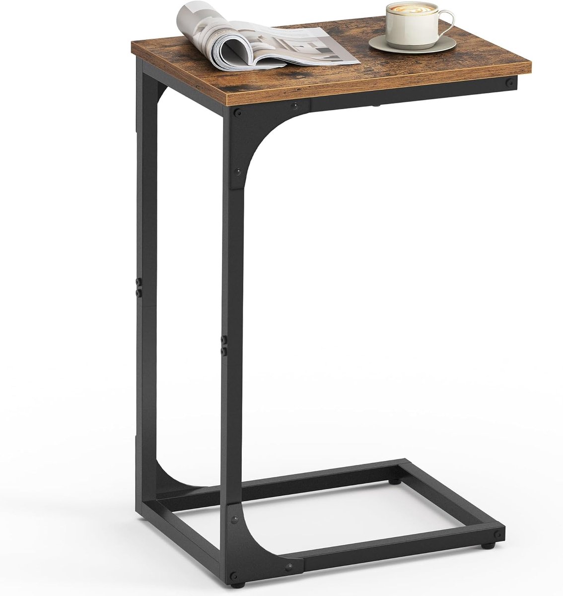 Vasagle Banktafel C-Model – Smalle Bijzettafel voor bij de bank - Industrieel Metaal/Houtlook – Rustiek Bruin/Zwart