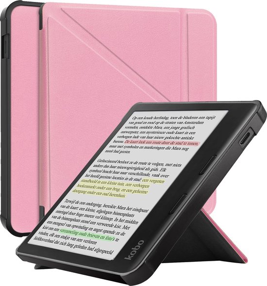 Scoby - Hoesje Geschikt voor Kobo Libra Colour - Luxe Bescherm Case - Trifold - Book Cover - Tablet Cover - Roze van scoby — afbeelding 2