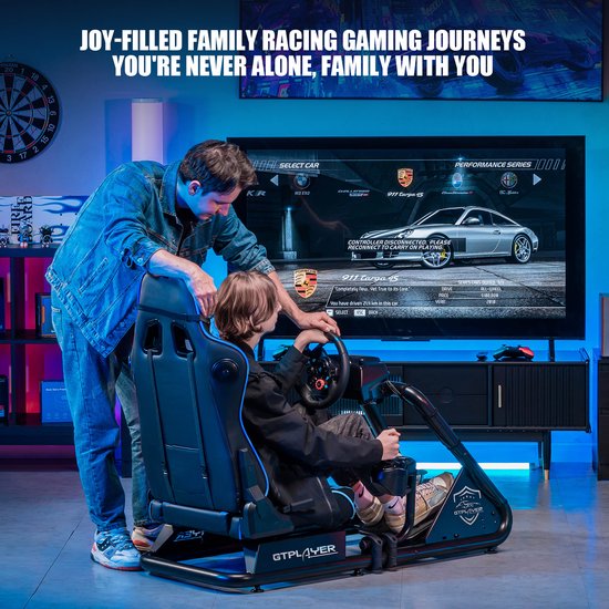 Racestoel, Simulator Cockpit, SIM Racing Cockpit, racesimulator stuurwielstandaard met luidsprekers, stuurwiel en pedaalsteun, Blauw van Woltu — afbeelding 2