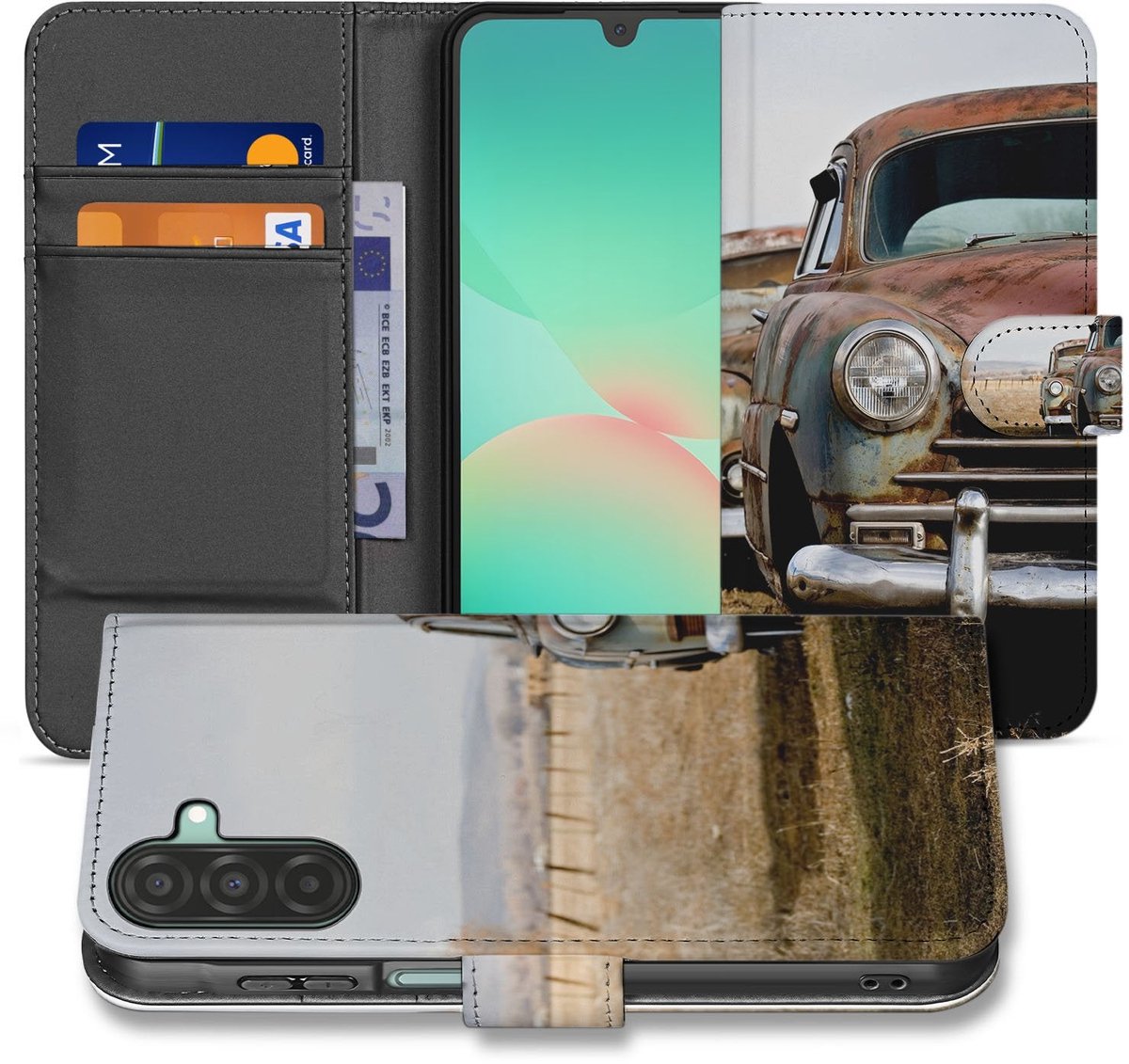 Samsung Galaxy A17 Portemonnee Hoesje Vintage Auto 3 Pasjes TPU