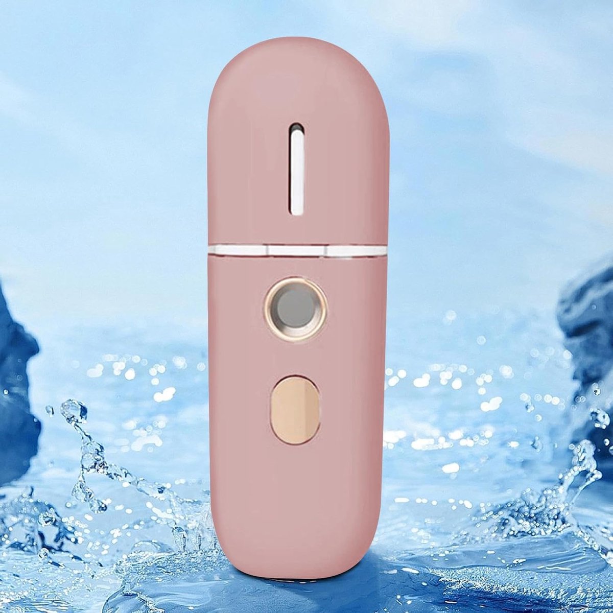 Handbevochtiger - Nano Cool Mist - Draagbaar Verfrissend Apparaat voor Hydratatie Gezicht Dagelijkse Verzorging Reizen Transport，roze
