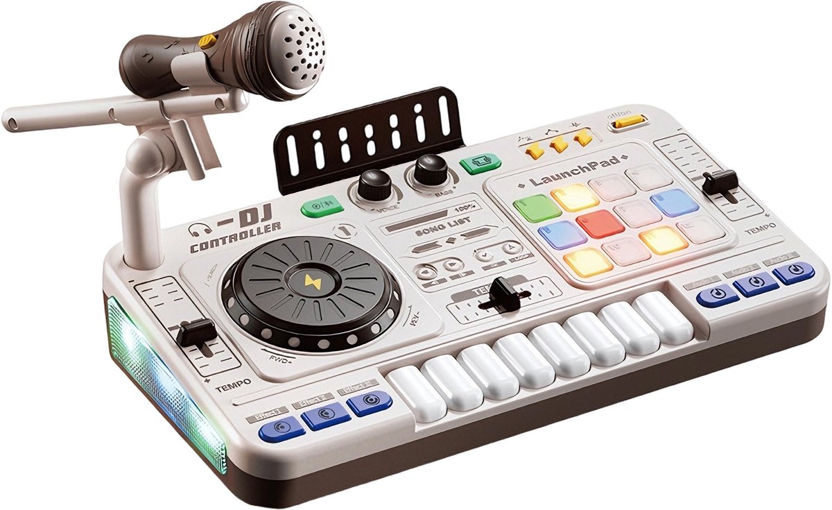 DJ-mixer voor kinderen van 3-10 jaar DJ-controller DJ-mixer Muziekinstrument met microfoon Meer daDJ Set Kinderen met Leerboekje - Oplaadbaar - Bluetooth - Microfoon - Speelgoed Muziekspeler - DJ Mixer Kids - Wit