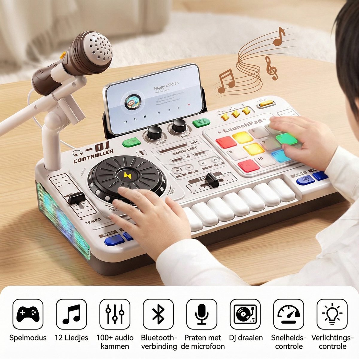 DJ-mixer voor kinderen van 3-10 jaar DJ-controller DJ-mixer Muziekinstrument met microfoon Meer daDJ Set Kinderen met Leerboekje - Oplaadbaar - Bluetooth - Microfoon - Speelgoed Muziekspeler - DJ Mixer Kids - Wit — afbeelding 4