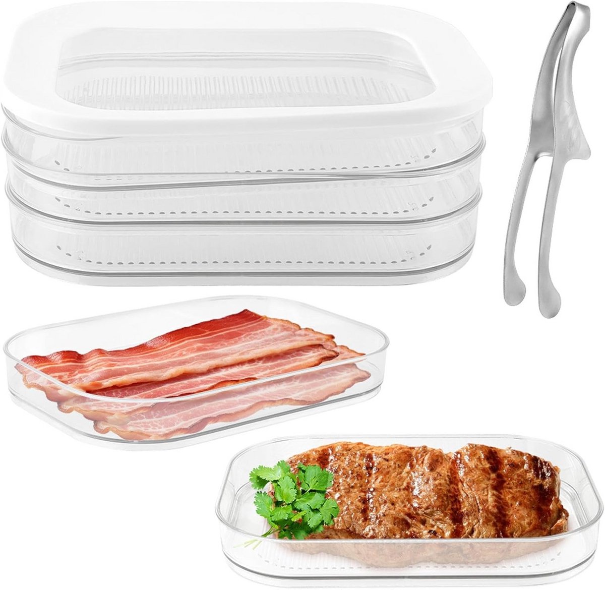 Stapelbare Koelkastcontainer voor Vlees, Kaas en Salami met Deksel