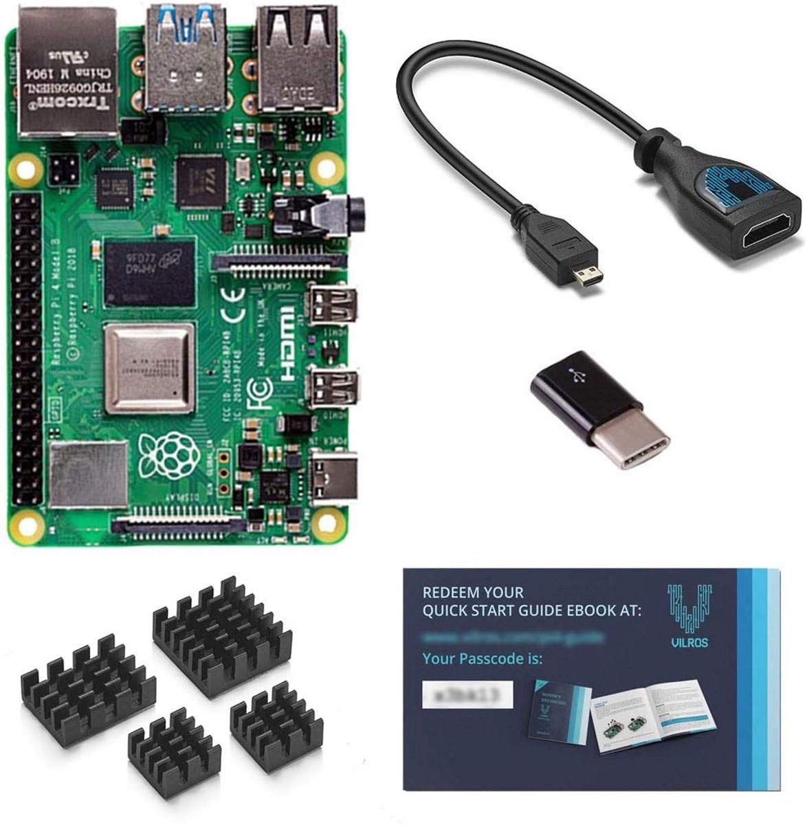 Single Board Computer 8GB Werkgeheugen met Stroomadapter en Micro HDMI Kabel