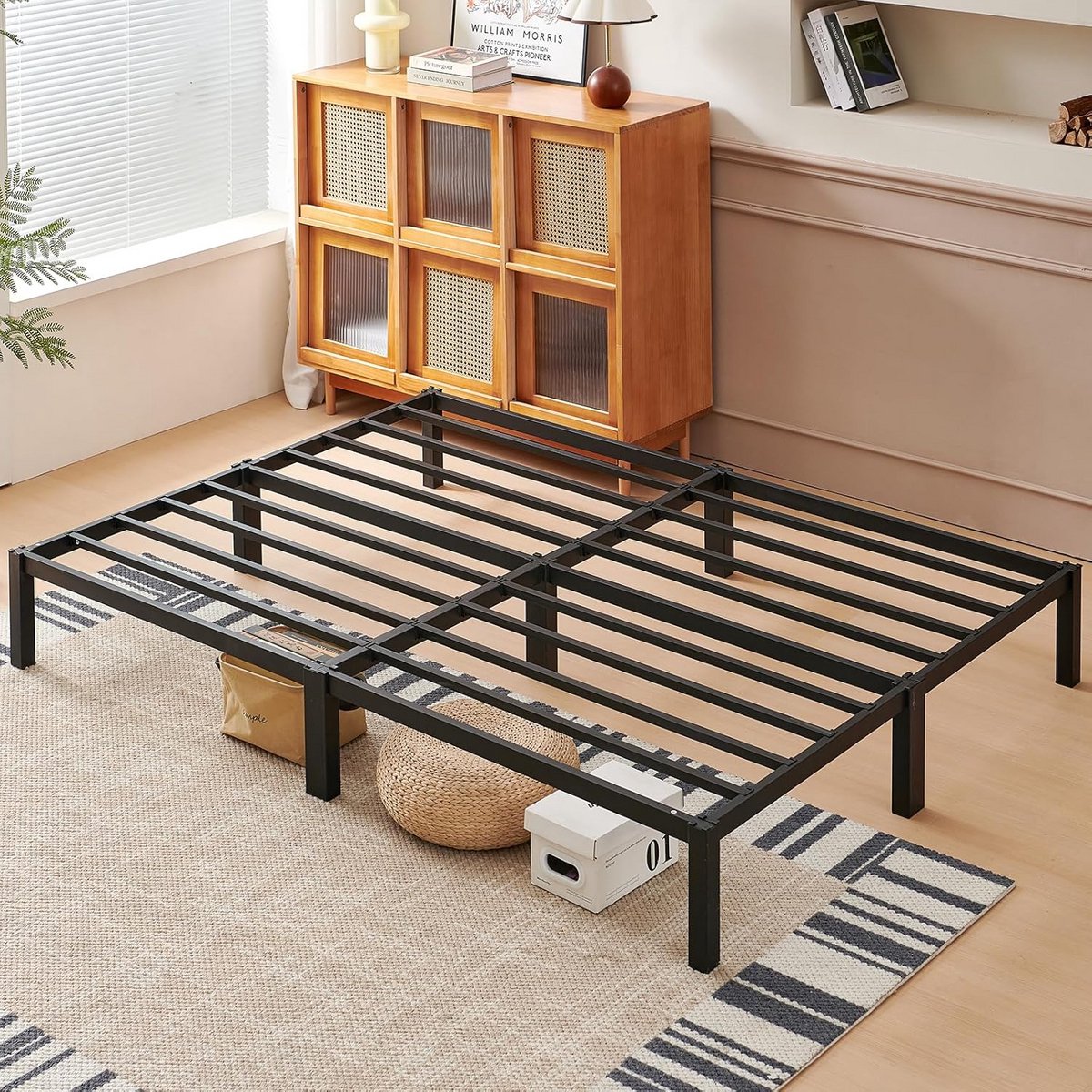 Zwart Metalen Tweepersoons Bedframe 140x190 cm met Hoofdeinde - Stevig en Onderhoudsvrij