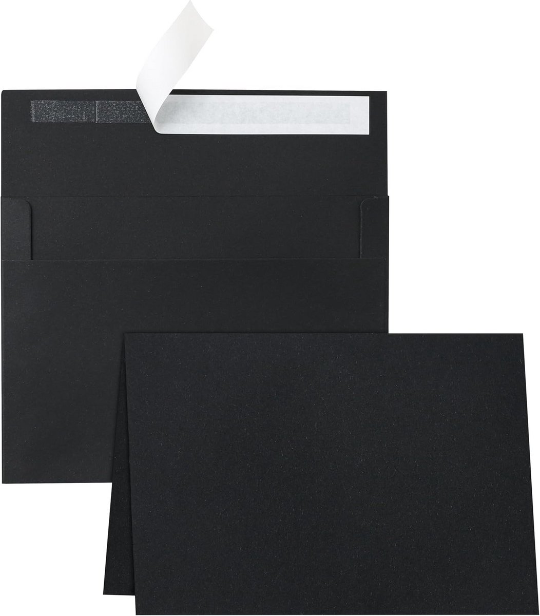 100 Zwarte Blanco Kaarten en Enveloppen 5x7 Inch voor Uitnodigingen en Bedankjes