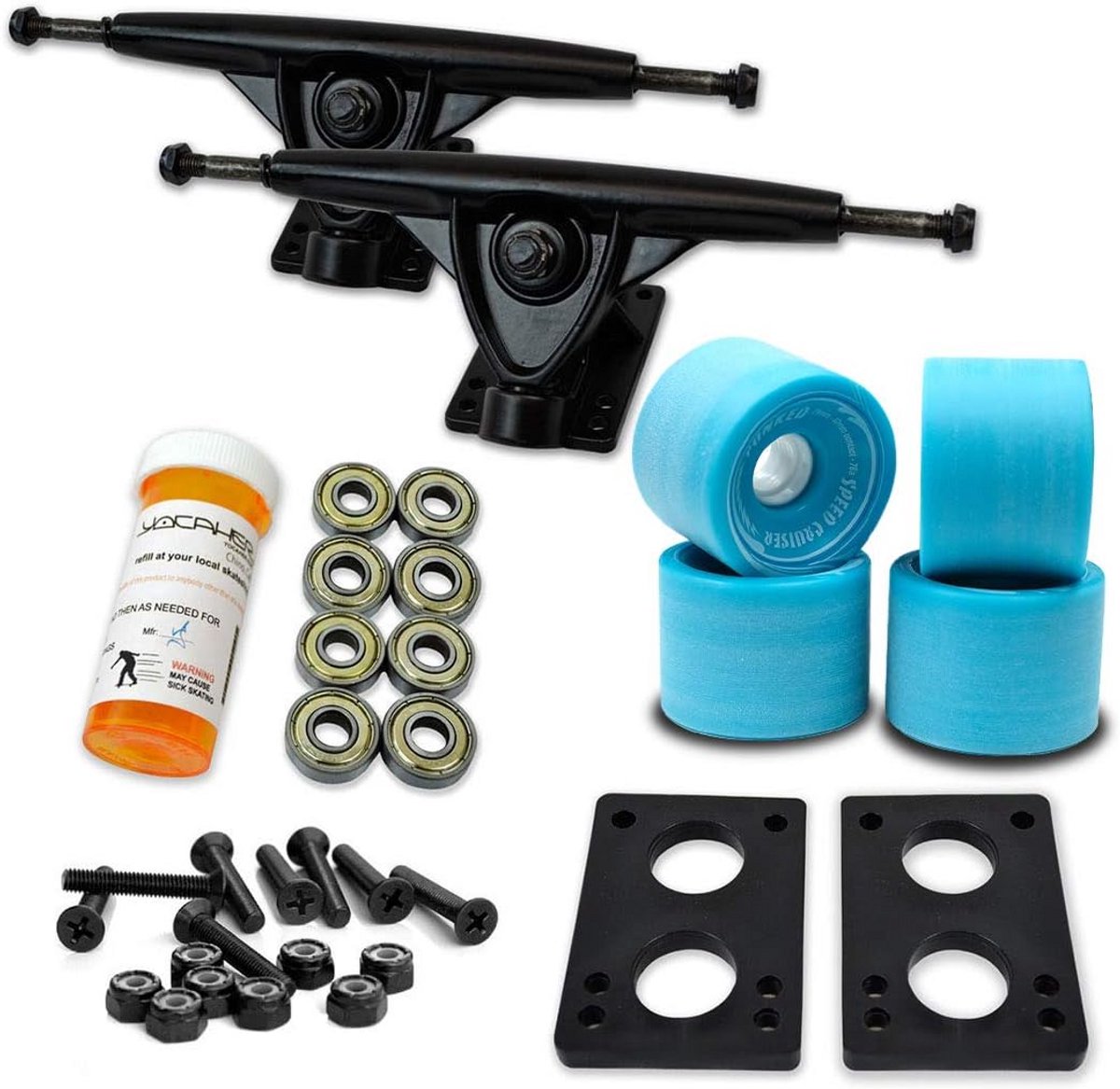 Longboard Truck Set Compleet met 71mm Wielen Aluminium Trucks en Hardware