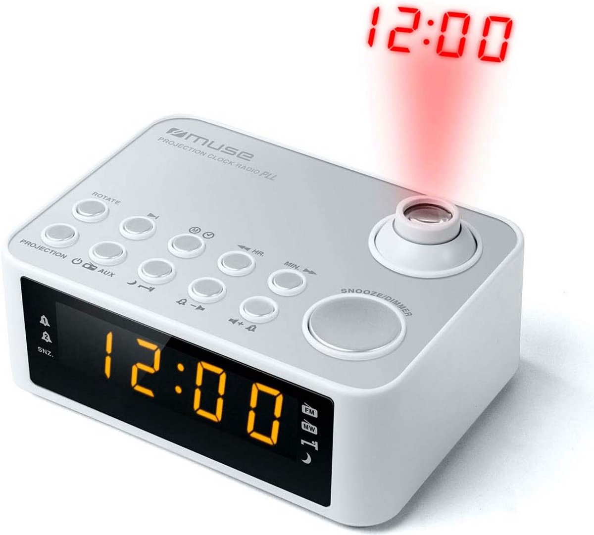 Radio Alarm Clock with Time Projection - White