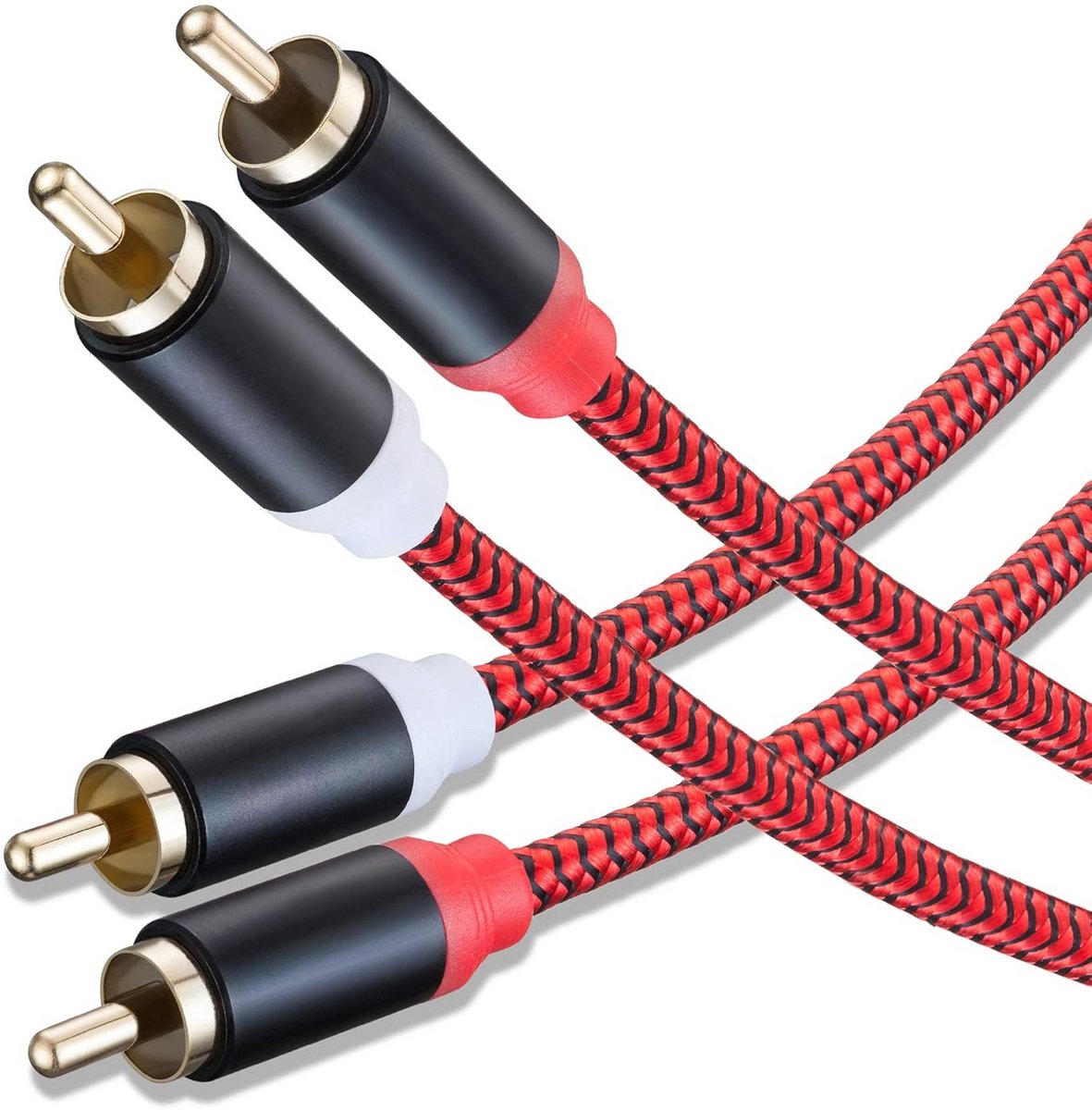 Stereo RCA Kabel 6 Meter - Gevlochten Audio Kabel Stereo Subwoofer, Home Theater & Hi-Fi Systemen