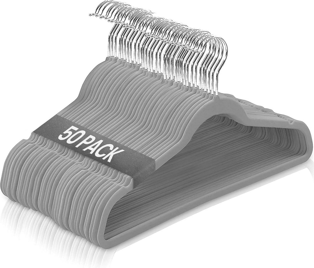 Fluwelen Kleerhangers 50 Stuks – Grijs – Antislip en Ruimtebesparend